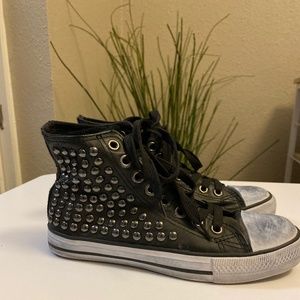 Black Studded Faux Leather Hi-Top - Sz 6.5